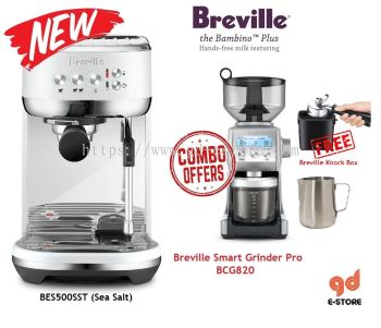 [Combo Breville Coffee Grinder] Breville BES500SST Bambino Plus Espresso Machin (Sea Salt )+ Breville Grinder BCG820SST (Sea Salt ) (Contact us now and claim your discount vouchers)