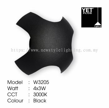 YETPlus W3205 LED Outdoor Wall Light Lampu Dinding Luar 户外壁灯 (4X3W) (3000K Warm White) (Black Frame)