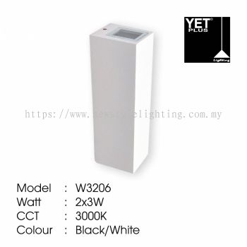 YETPlus W3206 LED Outdoor Wall Light Lampu Dinding Luar 户外壁灯 (2X3W) (3000K Warm White) (Black / White Frame)