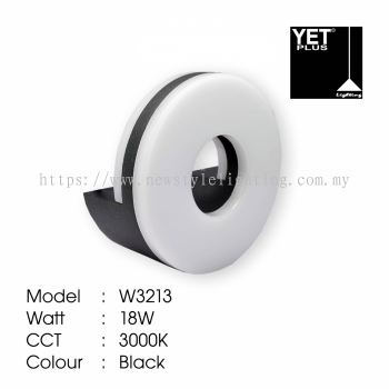 YETPlus W3213 LED Outdoor Wall Light Lampu Dinding Luar 户外壁灯 (18W) (3000K Warm White) (Black Frame)