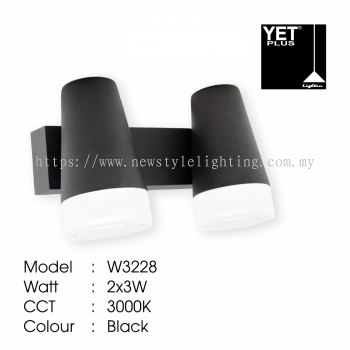 YETPlus W3228 LED Outdoor Wall Light Lampu Dinding Luar 户外壁灯 (2X3W) (3000K Warm White) (Black Frame)