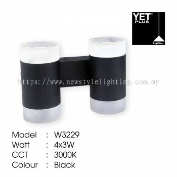 YETPlus W3229 LED Outdoor Wall Light Lampu Dinding Luar 户外壁灯 (4X3W) (3000K Warm White) (Black Frame)