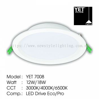 YETPlus YET 7008 LED Recessed Ceiling Panel Downlight Lampu Turun Siling Cekung 暗装嵌入式天花板筒灯 (4&quot; 12W / 6&quot; 18W) (3000K Warm White / 4000K Cool White / 6500K Daylight) (White Frame)