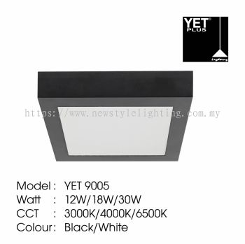 YETPlus YET 9005 LED Surface Ceiling Panel Downlight Lampu Siling Permukaan 明装筒灯 (7&amp;amp;quot; 12W / 9&amp;amp;quot; 18W / 12&amp;amp;quot; 30W) (3000K Warm White / 4000K Cool White / 6500K Daylight) (Black / White Frame)