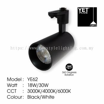 YETPlus YE62 LED Track Light Lampu Trek 轨道灯 (18W / 30W) (3000K Warm White / 4000K Cool White / 6500K Daylight) (Black / White Frame) (Rectangle Base)