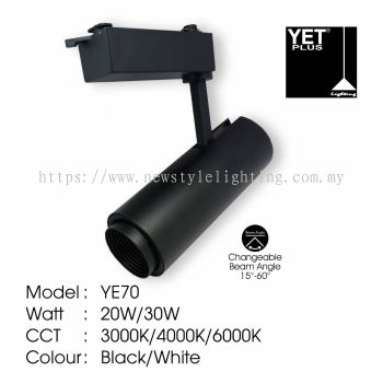 YETPlus YE70 LED Track Light Lampu Trek 轨道灯 (20W / 30W) (3000K Warm White / 4000K Cool White / 6500K Daylight) (Black / White Frame) (Rectangle Base)