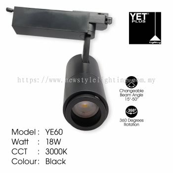 YETPlus YE60 LED Track Light Lampu Trek 轨道灯 (18W) (3000K Warm White) (Black Frame) (Rectangle Base)