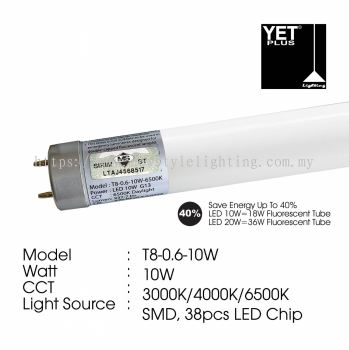 YETPlus T8-0.6-10W / T8-1.2-20W / T8-1.2-30W LED G13 Cap T8 Tube Lampu Panjang 长灯管 SIRIM (38pcs / 76pcs / 129pcs SMD LED Chip) (10W / 20W / 30W) (3000K Warm White / 4000K Cool White / 6500K Daylight)