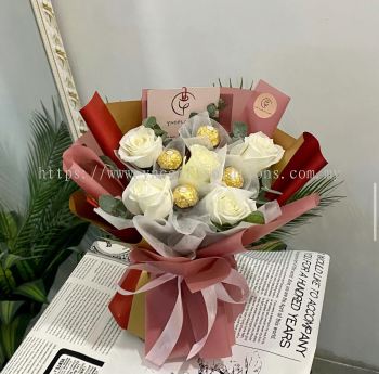 Fresh White  Roses with Chocolate ( M size)