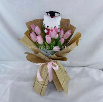 Fresh Tulips with Hello Kitty Graduation Bear (10 stalks)