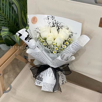 5 Stalks Fresh White Roses Bouquet