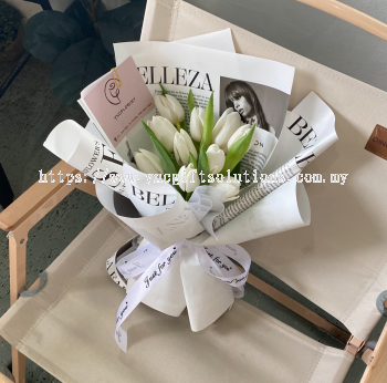 Fresh White Tulip with Vintage Wrapper - 10 stalks