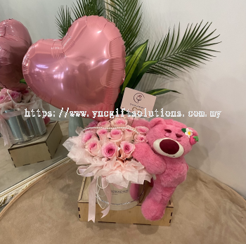 20stalks Imported Roselle with Love Shape Balloon & Strawberry Bear