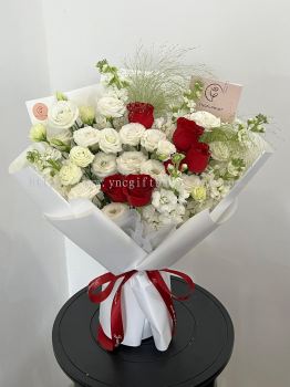 Fresh Red Roses with White Eustoma and Matthiola - L size