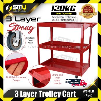 3 Layer Service Cart / Trolley Cart (Red)