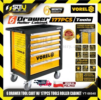 VOREL YT-58540 / YT58540 / YT 58540 6 Drawer Tool Cart with 177pcs Roller Cabinet