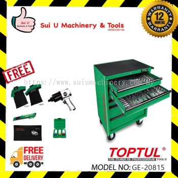 TOPTUL GE-20815 W/6 Drawer Mobile Tool Trolley 5 Drawer Tools 208Pcs 