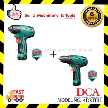 DCA ADKIT01 Cordless Combo Kit ADPL02-8 Cordless Impact Driver + Cordless Driver Drill ADJZ10-10