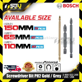 BOSCH 2608522255/ 265/ 266 Screwdriver Bit PH2-150 / PH2-SL6-65 / PH2-SL6-110 (65/110/150mm) [Gold/Grey]