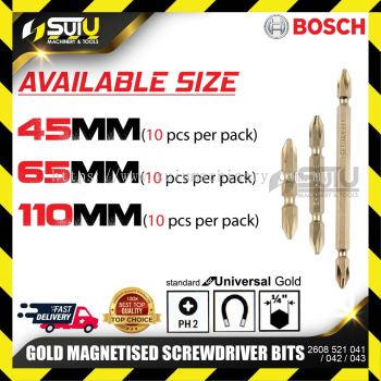 BOSCH 2608521041/ 042/ 043 10pcs Gold Magnetised Screwdriver Bits (PH2 x 45/65/110mm)