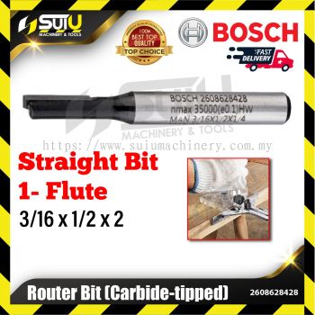 BOSCH 2608628428 1PCS 3/16 x 1/2 x 2 Straight Bit for Routers w/ 1 Flutes & Tungsten Carbide Tipped