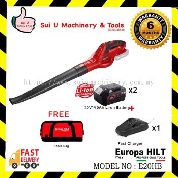 Europa Hilt E20HB 20v Cordless Hand Blower 12000RPM With Starter Kit 4.0 (2 x 20v 4.0ah Batteries + 1 x Charger + 1 x Tool Bag)