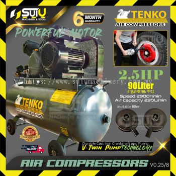 TENKO V-0.25 / V0.25 / V-0.25/8 90L 2.5HP 8Bar Air-Cooled Air Compressor 1.8kW 2900RPM