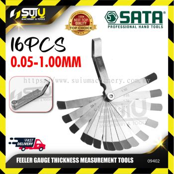 SATA 09402 16 pcs Feeler Gauge Thickness Measurement Tools 0.05-1.00 mm