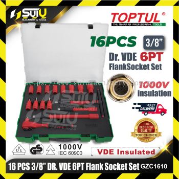 TOPTUL GZC1610 16pcs 3/8'' Dr. VDE 6PT Flank Socket Set