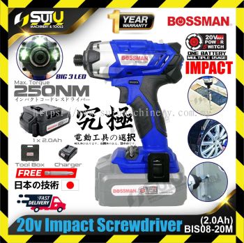 BOSSMAN BIS08-20M 20V Cordless Impact Screwdriver c/w 1x 2.0Ah Battery + 1x Charger