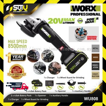 WORX WU808 20V 100MM BRUSHLESS ANGLE GRINDER