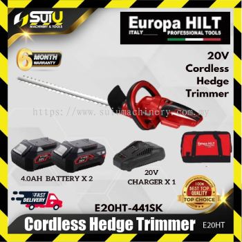 Europa Hilt E20HT 20V Cordless Hedge Trimmer with 4.0Ah Battery 2pcs + Charger + Bag)