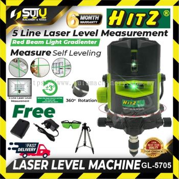 HITZ GL-5705 / GL5705 4V1H6D 360掳 5 Line Professional Automatic Laser Level Machine w/ Tripod