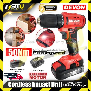 DEVON 5298-Li-20TS 20V Electric Lithium Brushless Cordless Impact Drill Driver with Chargers