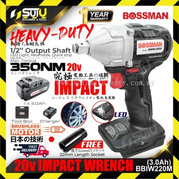 BOSSMAN BBIW-220M / BBIW220M 20V 350NM Cordless Impact Wrench Brushless Motor (1 X 3.0Ah Battery + Charger)