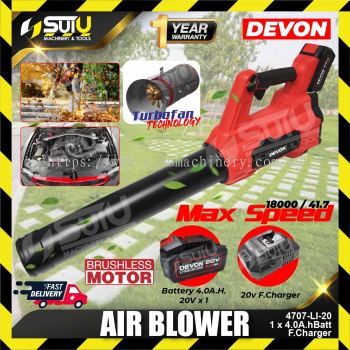 DEVON 4707-Li-20 20V Electric Brushless Cordless Air Blower 18000rpm w/ 1 x 4.0Ah Battery + 1 x Charger