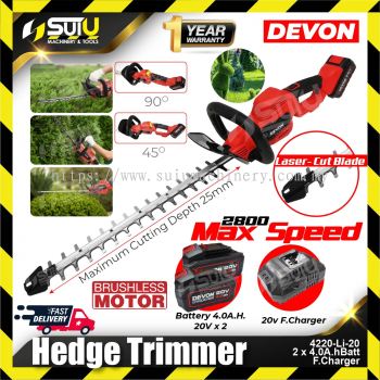 DEVON 4220-Li-20 20V Brushless Cordless Hedge Trimmer w/ 2 x 4.0Ah Batteries + 1 x Charger