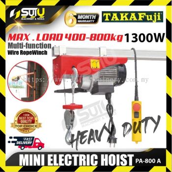 TAKAFUJI PA-800A / PA800A / PA800 Heavy Duty Wire Rope Mini Electric Hoist 1300W (Max.Load 400-800kg)