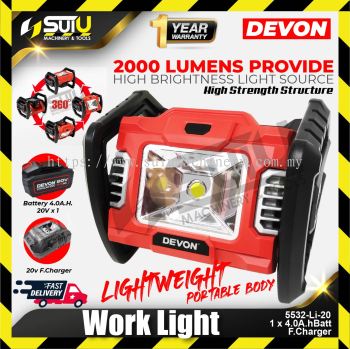 DEVON 5532-Li-20 20V Portable Work Light with 2000 Lumens w/ 1 x Battery 4.0Ah + Charger