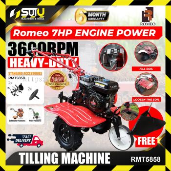 ROMEO RMT5858 7HP Heavy Duty Petrol Engine Cultivator Mini Tilling Machine 3600rpm with Ridger for Tiller