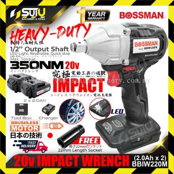 BOSSMAN BBIW-220M / BBIW220M 20V 350NM Cordless Impact Wrench Brushless Motor (2 X 2.0Ah Battery + Charger)