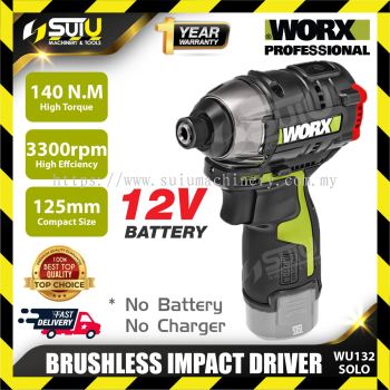 WORX WU132 12V 1/4" Brushless Impact Driver 140N.M 3300rpm (SOLO - WITHOUT BATTERY & CHARGER)