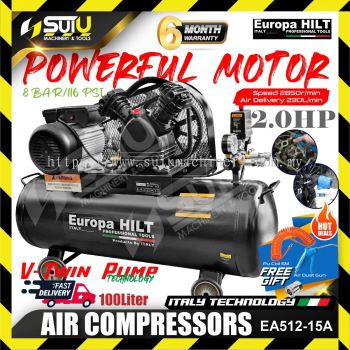 EUROPA HILT EA512-15A 2hp 100L Air Compressor 8bar 2850rpm w/ Free Gift