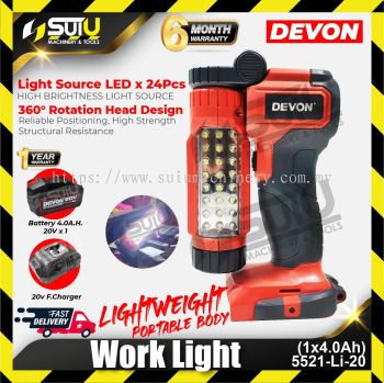 DEVON 5521-Li-20 20V LED Work light with 1 x 20V 4.0Ah Battery + 1 x 20V Charger