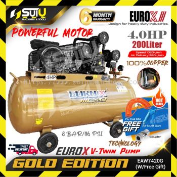 EUROX GOLD EAW-7420 / EAW7420G / EAX7420 200L 4HP 8BAR Air Compressor 1050RPM w/ Free Gift