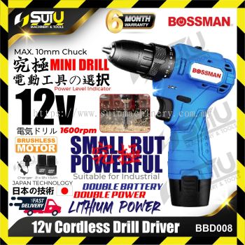 BOSSMAN BBD008 12V Cordless Drill Driver 1600rpm w/ 2 x 12V Batteries + Charger