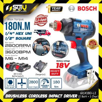 BOSCH GDX 180-LI / GDX180-LI 18V Cordless Impact Wrench / Driver 180NM 2800rpm + 2xBatt2.0 + Charger