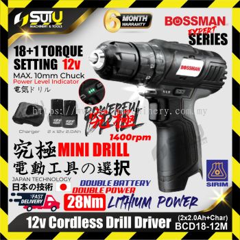 BOSSMAN BCD18-12M / BCD1812M 12V Cordless Drill Driver 28NM 1400rpm + 2xBat2.0Ah+Charger