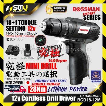 BOSSMAN BCD18-12M / BCD1812M 12V Cordless Drill Driver 28NM 1400rpm + 1xBat1.3Ah+Charger