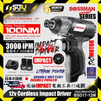 BOSSMAN BSD17-12M 12V Cordless Impact Driver 100NM 3000ipm + 2 x Batt2.0Ah+Charger